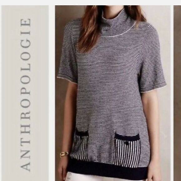 ANTHROPOLOGIE MOTH MARGATE TOP IN NAVY BLUE AND WHITE STRIPES - Picture 6 of 6